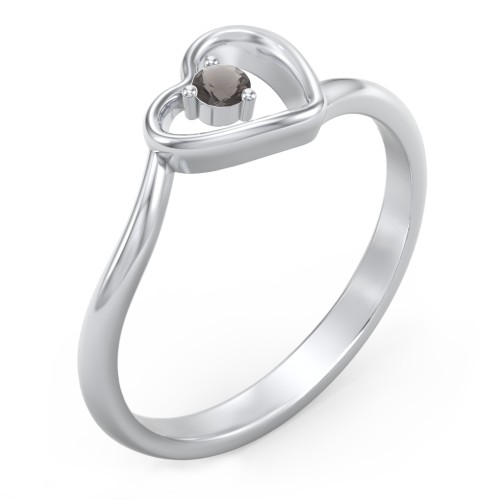 Heart Bypass Ring – Sterling Silver with Smokey Quartz