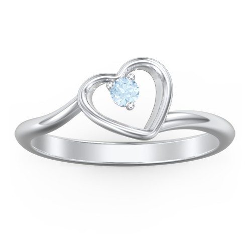 Heart Bypass Ring – Sterling Silver with Aquamarine