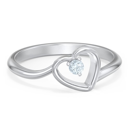 Heart Bypass Ring – Sterling Silver with Aquamarine