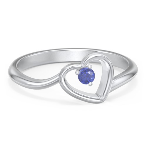 Heart Bypass Ring – Sterling Silver with Blue Sapphire