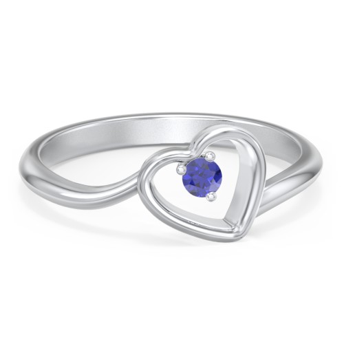 Heart Bypass Ring – Sterling Silver with Blue Sapphire