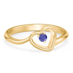 Heart Bypass Ring in 10K Solid Yellow Gold with Blue Sapphire