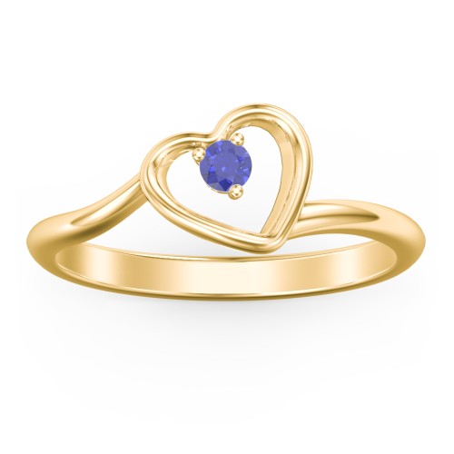 Heart Bypass Ring – 10K Yellow Gold with Blue Sapphire