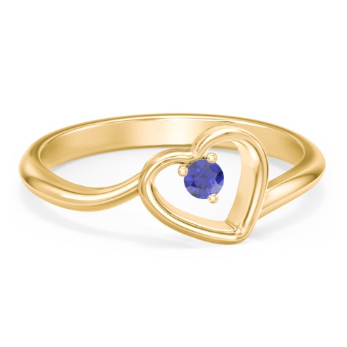 Heart Bypass Ring – 10K Yellow Gold with Blue Sapphire