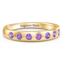 Flush Set Gemstone Belt Ring in 10K Solid Yellow Gold with Amethyst