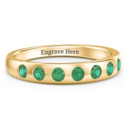Flush Set Gemstone Belt Ring in 10K Solid Yellow Gold with Emerald