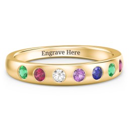 Flush Set Gemstone Belt Ring in 10K Solid Yellow Gold with Emerald, Ruby, Cubic Zirconia, Amethyst, and Blue Sapphire