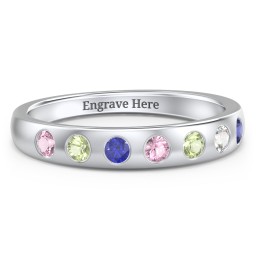 Flush Set Gemstone Belt Ring in 925 Sterling Silver with Pink Tourmaline, Peridot, Blue Sapphire, and Cubic Zirconia