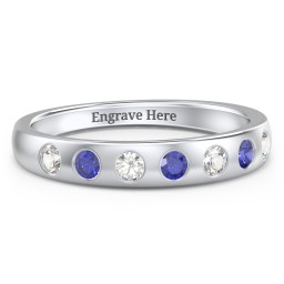 Flush Set Gemstone Belt Ring in 925 Sterling Silver with Cubic Zirconia and Blue Sapphire