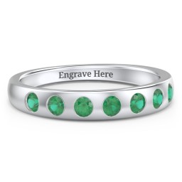 Flush Set Gemstone Belt Ring in 925 Sterling Silver with Emerald