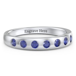 Flush Set Gemstone Belt Ring in 925 Sterling Silver with Blue Sapphire
