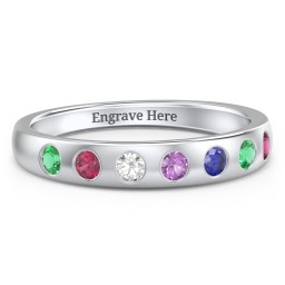 Flush Set Gemstone Belt Ring in 925 Sterling Silver with Emerald, Ruby, Cubic Zirconia, Amethyst, and Blue Sapphire