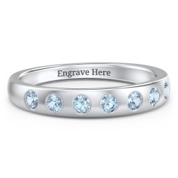 Flush Set Gemstone Belt Ring in 925 Sterling Silver with Blue Topaz