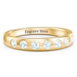 Flush Set Gemstone Belt Ring in 10K Solid Yellow Gold with Aquamarine
