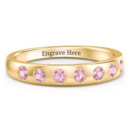 Flush Set Gemstone Belt Ring in 10K Solid Yellow Gold with Pink Tourmaline