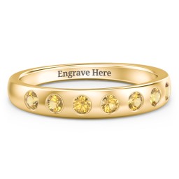 Flush Set Gemstone Belt Ring in 10K Solid Yellow Gold with Citrine