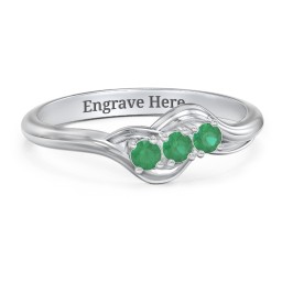 Three Stone Wave Ring in 925 Sterling Silver with Emerald