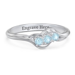 Three Stone Wave Ring in 925 Sterling Silver with Blue Topaz