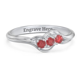 Three Stone Wave Ring in 925 Sterling Silver
