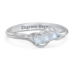 Three Stone Wave Ring in 925 Sterling Silver with Aquamarine