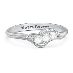 Three Stone Wave Ring in 925 Sterling Silver with Cubic Zirconia