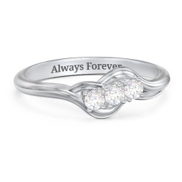 Three Stone Wave Ring in 925 Sterling Silver with Diamond