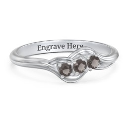 Three Stone Wave Ring in 925 Sterling Silver with Smokey Quartz