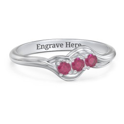 Three Stone Wave Ring in 925 Sterling Silver with Ruby