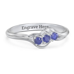 Three Stone Wave Ring in 925 Sterling Silver with Blue Sapphire