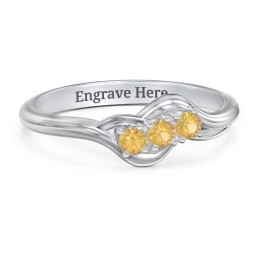 Three Stone Wave Ring in 925 Sterling Silver with Citrine