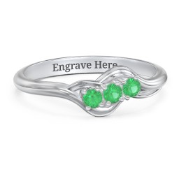 Three Stone Wave Ring in 925 Sterling Silver with Emerald