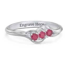 Three Stone Wave Ring in 925 Sterling Silver with Ruby