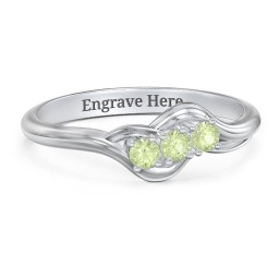 Three Stone Wave Ring in 925 Sterling Silver with Peridot