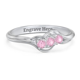 Three Stone Wave Ring in 925 Sterling Silver with Pink Tourmaline