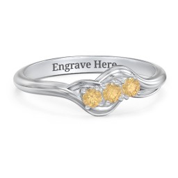 Three Stone Wave Ring in 925 Sterling Silver with Citrine