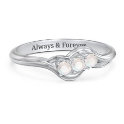 Three Stone Wave Ring in 925 Sterling Silver with Opal