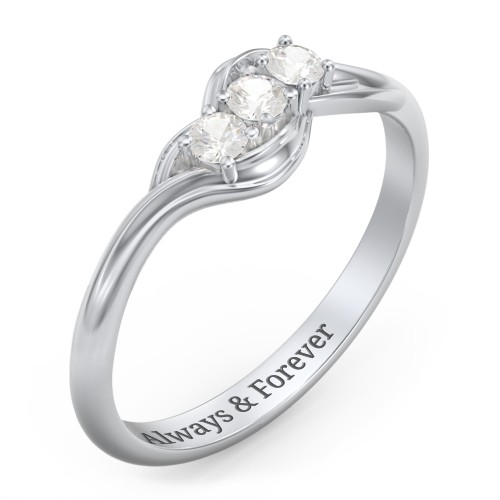 Three Stone Wave Ring – Sterling Silver with Cubic Zirconia