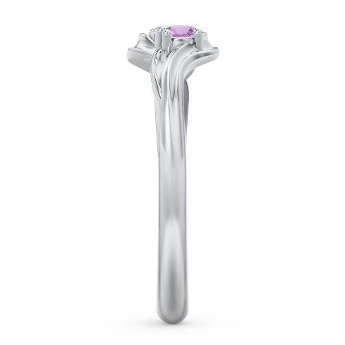 Three Stone Wave Ring – Sterling Silver with Amethyst and Cubic Zirconia