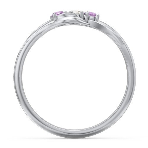 Three Stone Wave Ring – Sterling Silver with Amethyst and Cubic Zirconia