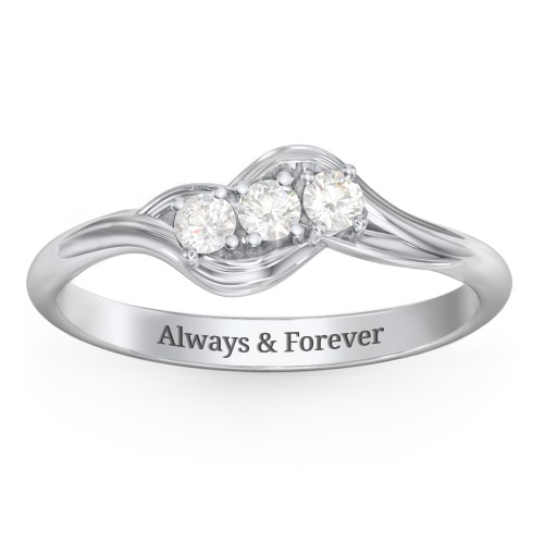 Three Stone Wave Ring – Sterling Silver with Cubic Zirconia