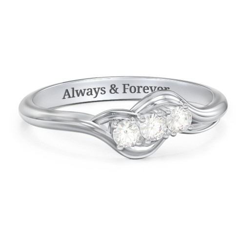 Three Stone Wave Ring – Sterling Silver with Cubic Zirconia