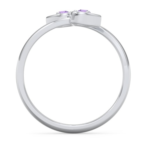 Double Heart Bypass Ring – Sterling Silver with Amethyst