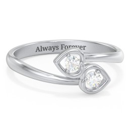 Double Heart Bypass Ring in 925 Sterling Silver with Diamond