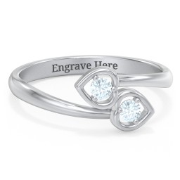 Double Heart Bypass Ring in 925 Sterling Silver with Aquamarine