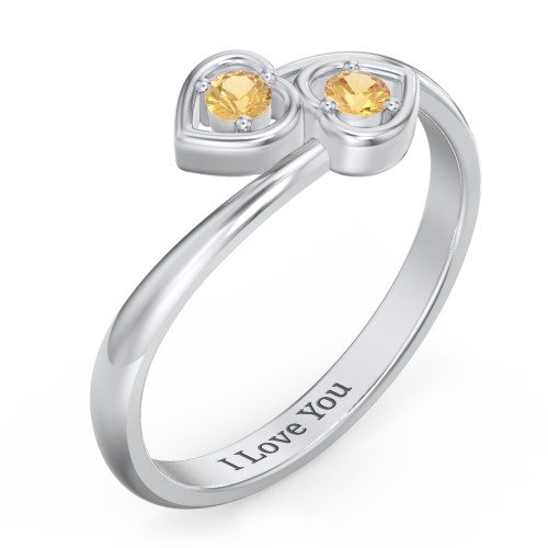 Double Heart Bypass Ring – Sterling Silver with Citrine