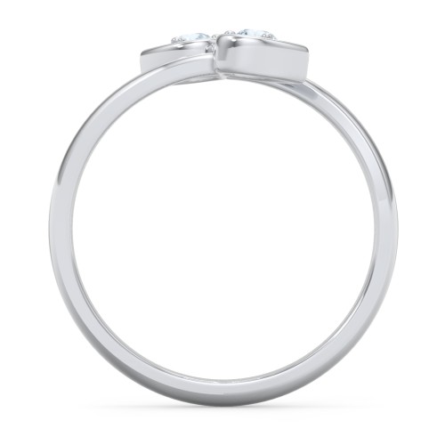 Double Heart Bypass Ring – Sterling Silver with Aquamarine