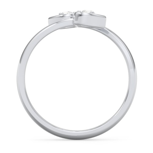 Double Heart Bypass Ring – Sterling Silver with Diamond