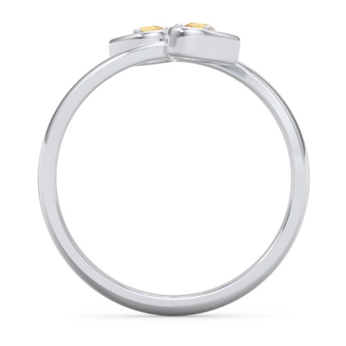 Double Heart Bypass Ring – Sterling Silver with Citrine