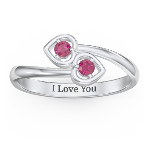 Double Heart Bypass Ring – Sterling Silver with Ruby