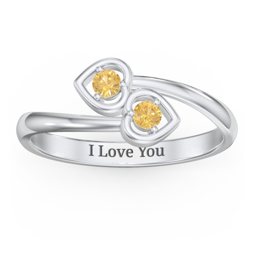 Double Heart Bypass Ring – Sterling Silver with Citrine